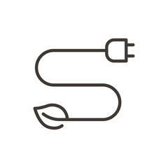 Leaf, plug plant and electricity vector thin line outline icon illustration. Image for electricity, saving energy, sustainability, renewable alternative energies