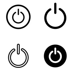 Turn power on or off icon set, flat and line style simple round vector illustration graphic for app, mobile, web, ui. Black and white color symbols isolated.