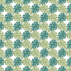 Beach palm leaves monstera seamless pattern. Summer time vacation background. Cute hand drawn vector illustration