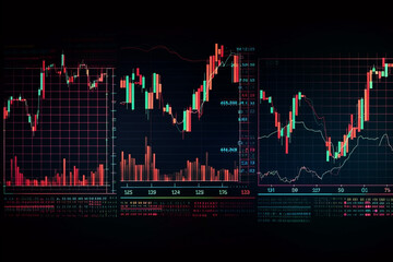 Trading setup - stock trading setup - crypto trading setup Room with many screens with charts on the screens. Generative AI.