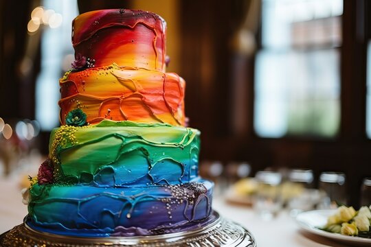 Rainbow wedding cheap cake