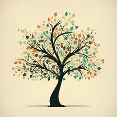 Fototapeta premium simple tree design with flowers and leaves, generative ai