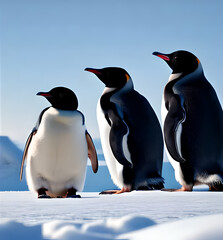 Fototapeta premium Penguin family of three looking into the distance