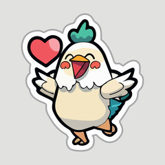 Cute Chicken love and happy expression sticker, flat cartoon style vector illustration with isolated background