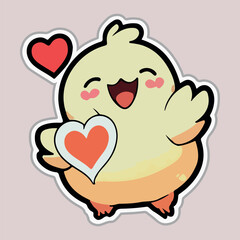Cute Chicken love and happy expression sticker, flat cartoon style vector illustration with isolated background