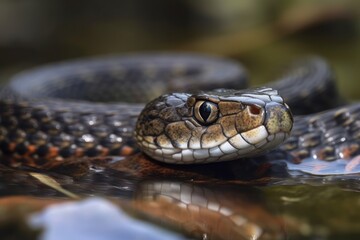Obraz premium Viperine water snake or viperine snake (Natrix maura) juvenile macro portrait. Liguria is located in Italy. Generative AI