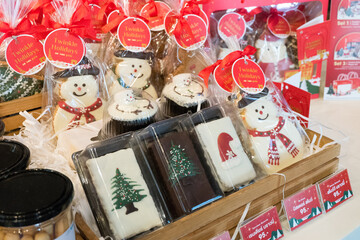  Christmas sugar cookies at bakery shop,Festive Christmas Cookie.