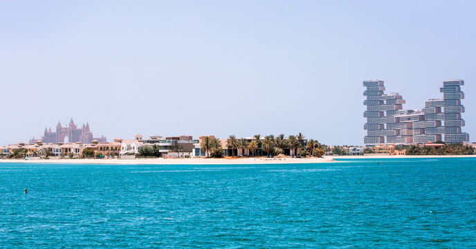 Dubai, UAE.  Palm Jumeirah and villas with white sand beaches