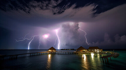 Naklejka na ściany i meble Raging Storm and Electrifying Skies over the Maledives