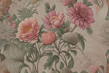 Fotobehang Pastel Flower Wallpaper with Vintage Charm with Generative AI © Yub