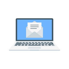 Message and Mail, Laptop Isolated Vector Illustration