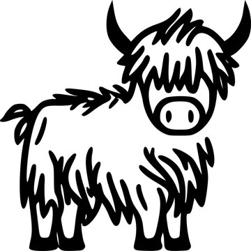 recommend clip art: Highland Cow | Black and White Vector illustration