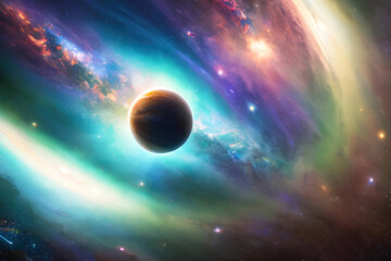 Space wallpaper banner background. Created with generative Ai technology.