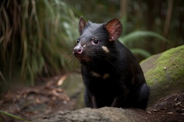 Mole Creek, Tasmania, Australia April 15, 2008 The Tasmanian Devil is a carnivorous marsupial that is native to Tasmania. It is under danger due to a face tumor condition. Trowunna Wildlife Park is