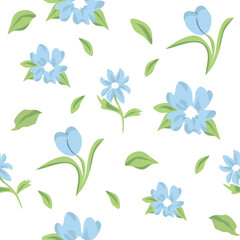 blue flowers seamless pattern, pastel seamless pattern, illustration, flowers, gentle seamless flower pattern, soft flower seamless pattern,