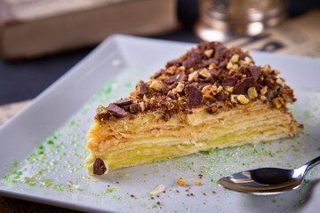 Beautiful dessert on a square plate