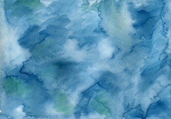 Blue watercolor background, abstract water, cloud background