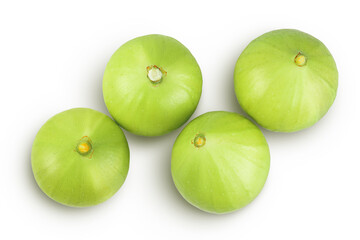 Ripe green fig fruit isolated on white background. Top view. Flat lay.