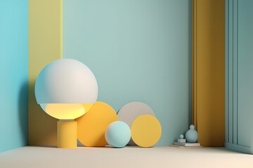 A 3D rendering of a modern, minimalistic wallpaper featuring an empty display stand for mock-ups and product showcases, generative by AI.