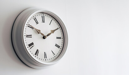 Simple yet elegant wall clock with bold numerals, mounted on a clean surface, perfect for modern decor.