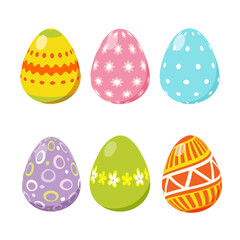 Bright Easter eggs with floral and geometric patterns. Set of Easter decor for the design of banners, cards, websites, backgrounds, invitations