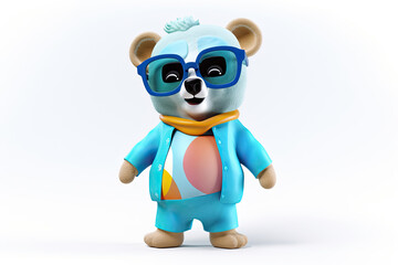 Naklejka premium A happy and cool 3D character of a bear with full body, wearing clothes and sunglasses, on a background. Generative AI