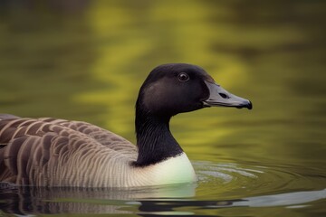 A close up of a swimmer The Canada Goose is swimming in the water. The Lake's Canada Goose. Generative AI