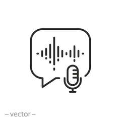 voice message record icon, chat bubble with sound waves, thin line symbol on white background - editable stroke vector illustration eps10