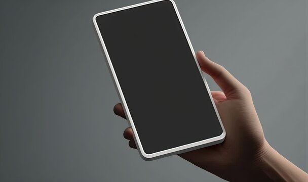  A Hand Holding A Cell Phone With A Black Screen In It's Palm, With A Gray Back Ground And A Gray Back Ground.  Generative Ai