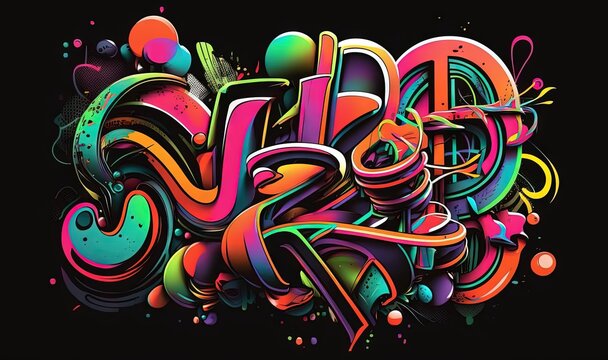  a very colorful graffiti type type of artwork on a black background with a black background and a black background with a black background and a black background.  generative ai