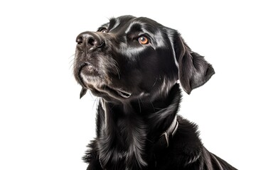 Fototapeta premium A black dog sits with its tail wagging. Generative AI