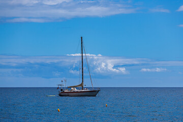 Anchor sailboat off the coast of Fuerteventura Island