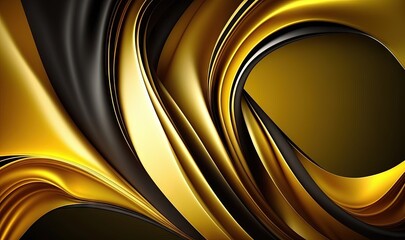  an abstract gold and black background with a curved design on the bottom of it, with a black center and a gold center in the middle of the image.  generative ai