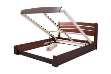 folding wooden bed transformer, cut out, isolated on black background