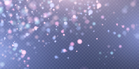 Light effect with lots of glittery highlights shining on transparent background for christmas new year design. Shiny bokeh dust particles fall off slightly. Fantastic shimmery effect.