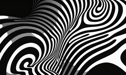  an abstract black and white background with a wavy design in the center of the image, with a black background with white swirls and a black background.  generative ai