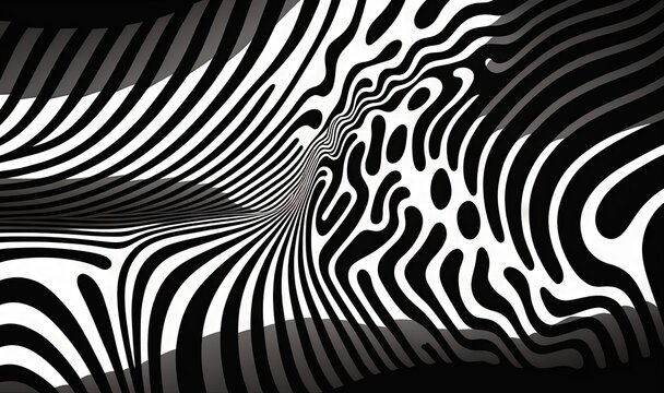  a black and white abstract background with a wavy pattern of lines and curves in the center of the image, with a black and white background.  generative ai