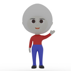 3d cute character waving hand