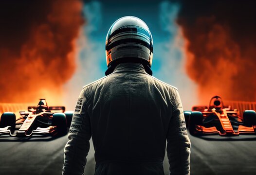 Formula One Driver Observing Competitors on Race Track. Generative AI.