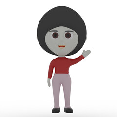 3d cute character waving hand