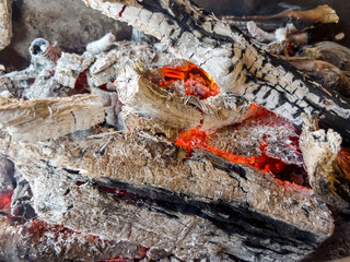 Burning wood in red color.