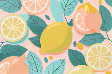 Doodle orange, lemon and abstract elements. Hand drawn pattern illustrations