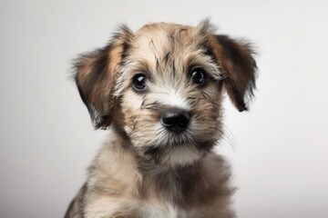 Adorable comical puppy on white backdrop. Generative AI