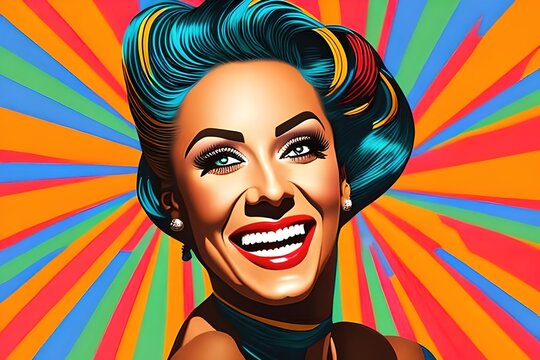 Portrait woman smiling pop art style colorful style. generative ai