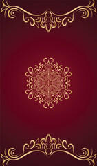 Vector luxury ornamental background with golden color and dark red background