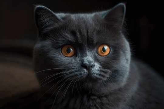 Huge Eye is a Scottish fold in a black infant kitten. Generative AI