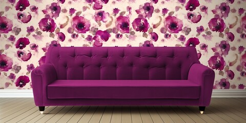 floral wallpaper, sofa, generative ai