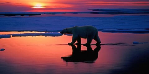 polar bear at sunset, generative ai