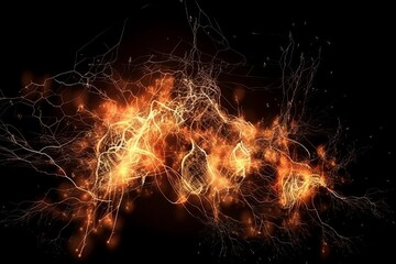 Abstract Explosions of Fire and Lightning, Neuro Links Style: A Stock Illustration Generated by AI