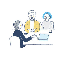 シニア夫婦に説明しているビジネスウーマン